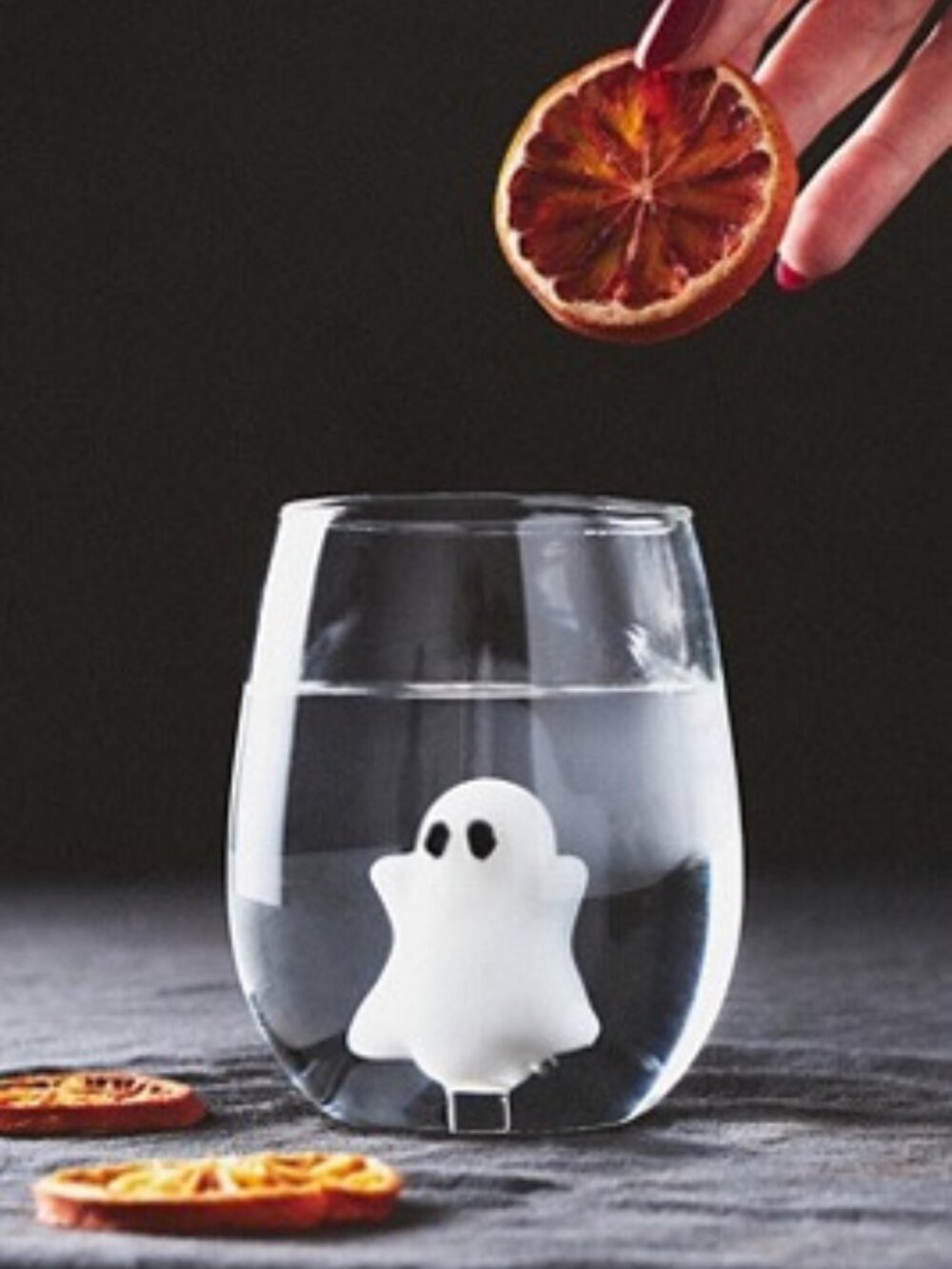 Anthropologie Eerie Stemless Wine Glass 3D White Ghost Halloween New With Tags